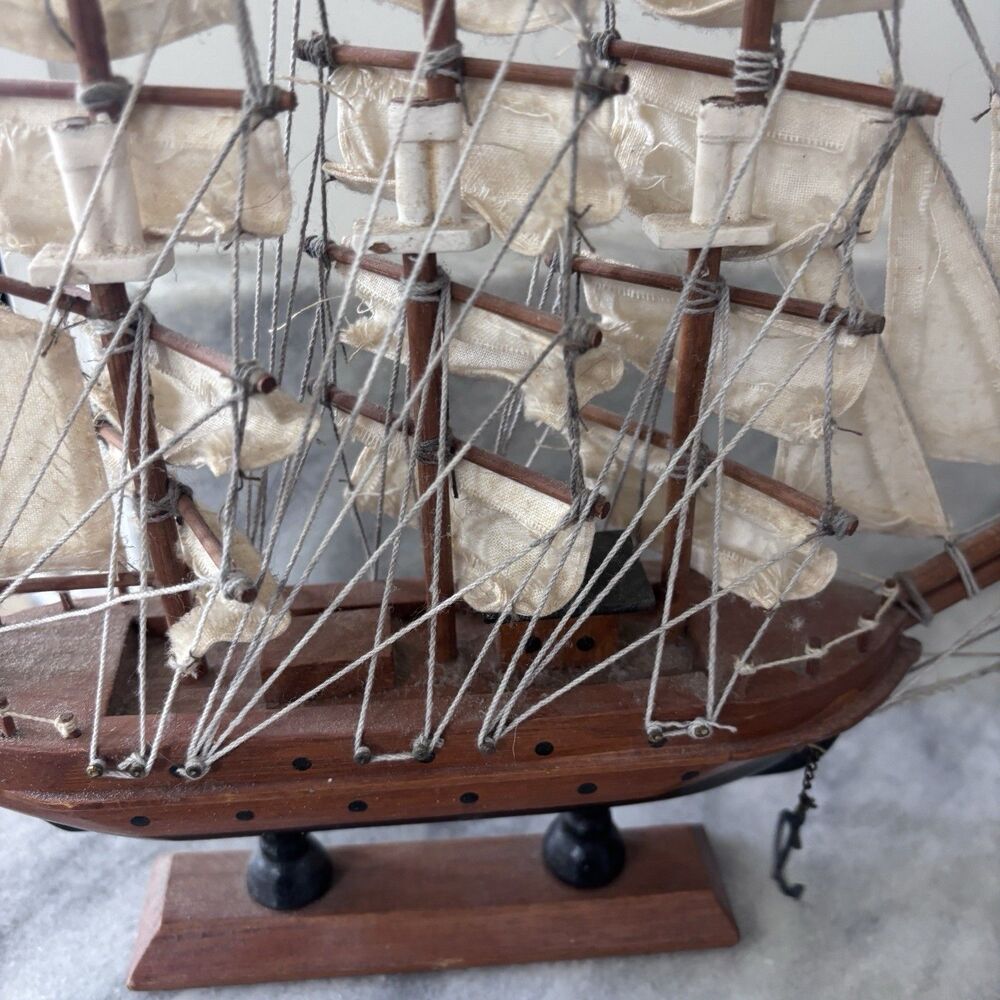 VTG Wooden Tall Ship Model 10" Nautical Sailing Vessel Decor Anchor Sailboat - Picture 3 of 12